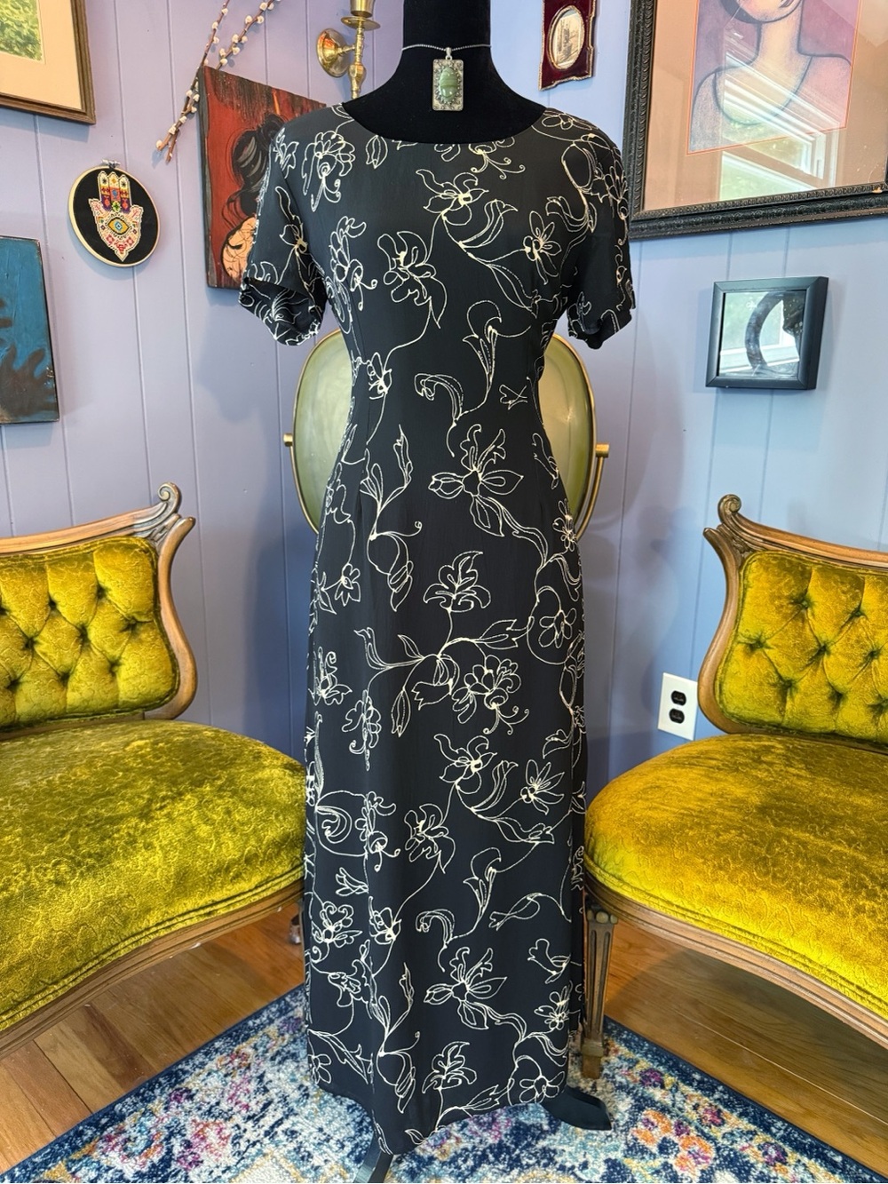 Vintage 90s Carol Anderson Floral Whimsigoth Witchy Dark Academia Maxi Dress